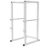 GORILLA SPORTS® Power Rack - 103 x 120 x 212 cm, mit Klimmzugstange und Hantelablage, 15-Fach verstellbar, rutschfeste Gummi-Endkappen, Stahl, Weiß - Power Cage, Kraftstation, Fitnessstation