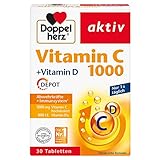 Doppelherz Vitamin C 1000 Tabletten 30er – Hochdosiertes Nahrungsergänzungsmittel mit Vitamin C und D zur Unterstützung des Immunsystems und zum Schutz der Zellen, 41g